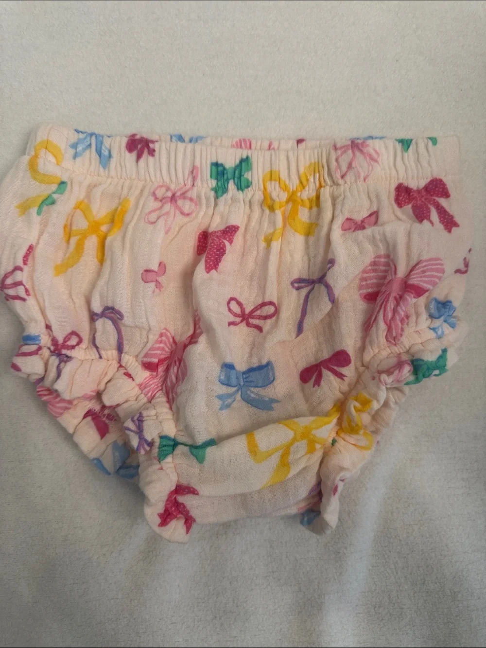 Angel Dear Cream Bow Print Tank Dress & Bloomers Set with Multicolor Bows